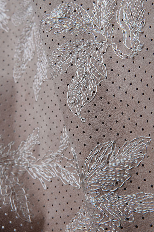 Alcantara collection spring summer 2022 perforated Alcantara texture–with embroidery